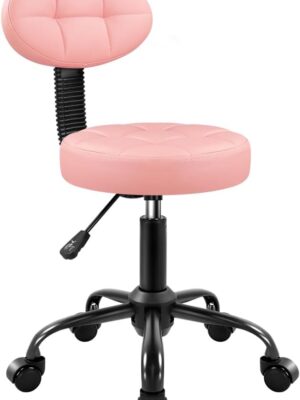 Round Stool with Back for Work SPA Shop Home Massage Height Adjustable Swivel Stool Chair with Wheels (Pink)