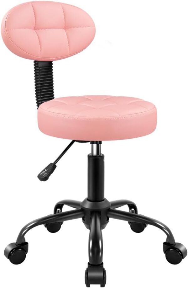 Round Stool with Back for Work SPA Shop Home Massage Height Adjustable Swivel Stool Chair with Wheels (Pink)