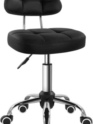 Black Square Minimalist Swivel Stool with Wheel for Work SPA Shop Massage Height-Adjustable and Cost-Effective Rolling Stool Chair with Back