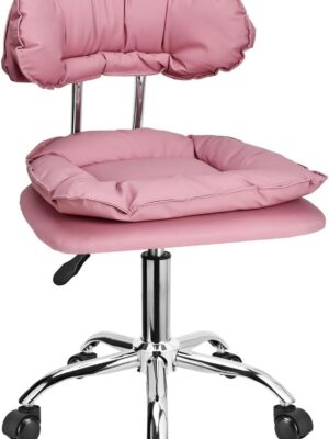 Rolling Stool with Backrest, Home Office Rolling Stool Chair, Thickened Seat Cushion, Adjustable Height Swivel Chair for Nail Shop Salon Spa Massage Tattoo,Pink