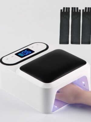 Professional Rechargeable UV LED Nail Lamp, Portable Cordless Light, Hand Pillow Nail Dryer with UV Protection Gloves for Manicures (Black)