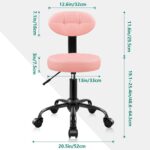 Round Stool with Back for Work SPA Shop Home Massage Height Adjustable Swivel Stool Chair with Wheels (Pink)