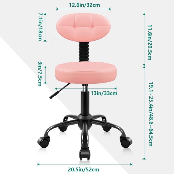 Round Stool with Back for Work SPA Shop Home Massage Height Adjustable Swivel Stool Chair with Wheels (Pink)
