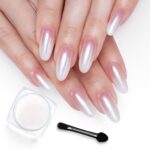 White Chrome Nail Powder for Gel Nail Pearl Mirror Effect 1Jar Gel Polish Nails Glitter Manicure Aurora Pigment Chrome Powder Nails Art Design Gifts for Women