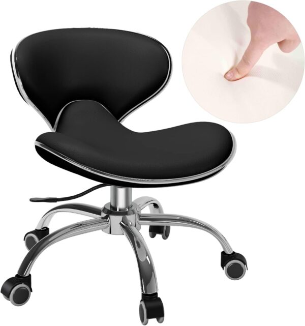 Pedicure Chair for Nail Tech,Adjustable Height, Hourglass Type Ergonomic Back Support Rolling Swivel Stool,Perfect for Massage and Salon Office Facial Spa Medical Tatoo