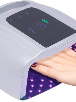 Rechargeable UV LED Nail Lamp, 96W Professional Cordless Nail Dryer, Auto Sensor, 4 Timer Setting, 42 Lamp Beads LCD Display Quick Dry Curing Lamp Gel Nail Polish for Salon & Home (Silver)