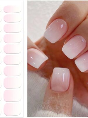 Semi Cured Gel Nail Strips | Gel Nail Stickers with UV Light Required | Salon Quality, Easy Application and Removal（Pink Ombre）