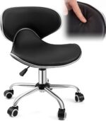 Pedicure Chair for Nail Tech, Ergonomic Back Support Rolling Stool, Adjustable Hydraulic Salon Spa Stool with Wheels, Swivel PU Leather Nail Tech Chair for Pedicure Tattoo Massage (Black)