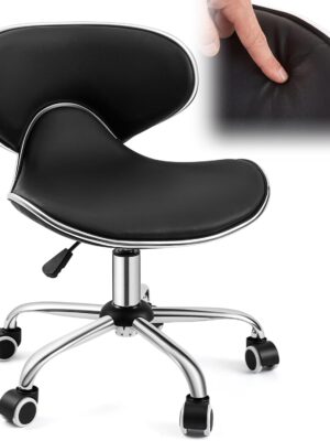 Pedicure Chair for Nail Tech, Ergonomic Back Support Rolling Stool, Adjustable Hydraulic Salon Spa Stool with Wheels, Swivel PU Leather Nail Tech Chair for Pedicure Tattoo Massage (Black)