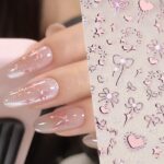 Valentine's 5D Embossed Nail Art Stickers - Romantic Rose Gold & Pink Nail Decals with Bronzing Bow Heart Designs