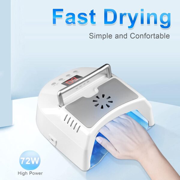 Professional UV Led Nail Lamp Cordless, 72W UV Lights for Gel Nails with Fan, Rechargeable Nail Dryer with Portable Handle Perfect for Salon Home Nail Art (White)