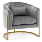 Manicure Chair Velvet Vanity Chair, Gold Morden Metal Support w/Comfotable Armrest Pillow for Beauty Nail Salon Bedroom Living Room Office, 28.9''D x 25.9''W x 28.7''H(Grey)