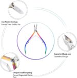 Cuticle Trimmer with Cuticle Pusher, Cuticle Remover Professional Stainless Steel Cuticle Cutter Nippers Rainbow Sharp Sturdy Pedicure Manicure Tools for Fingernails and Toenails 1