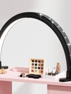 Half Moon Light for Nail Desk, 180° All-Round Lighting Half Moon Nail Lamp, Stepless Dimming, Extra Large Space,Black