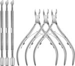 6 Packs Cuticle Trimmer with Pusher - Professional Stainless Steel Cuticle Nippers Cutter Clippers and Cuticle Remover Manicure Tools for Fingernails Toenails (silver)