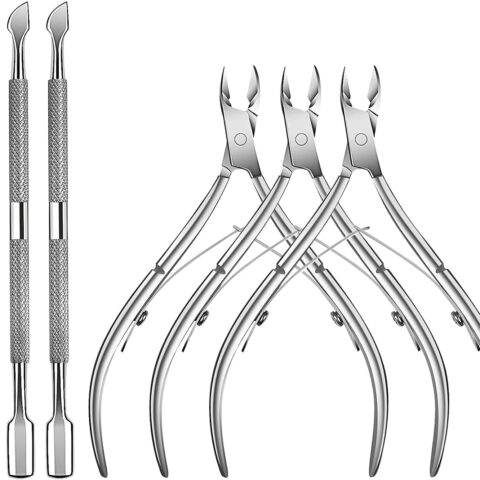 6 Packs Cuticle Trimmer with Pusher - Professional Stainless Steel Cuticle Nippers Cutter Clippers and Cuticle Remover Manicure Tools for Fingernails Toenails (silver)