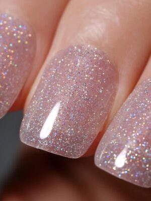 Glitter Gel Polish,0.5 Fl Oz Clear Silver Iridescent Glitter Gel Nail Polish Sparkle Shimmer Gel Glitter Nail Polish Summer Rainbow Soak off LED UV Gel Nail Polish for Art DIY Manicure