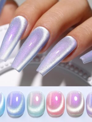 6 Colors Cat Eye Gel Polish Set Shimmer Glitter with Magnet Holographic Reflective Magnetic UV Nail Art Kit (6-Kit 11)