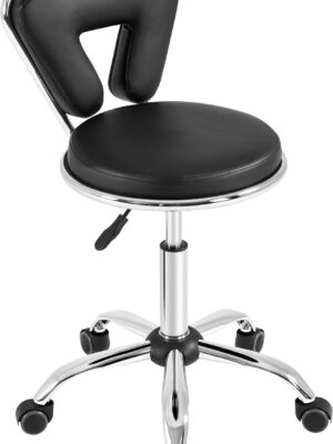 Rolling Swivel Salon Stool Chair Nail Chair Height Adjustable Home Spa Massage Manicure Facial Stool with Backrest and Wheels, Black