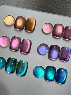 Glitter Cat Eye Gel Nail Polish Set with Magnet Colorful Galaxy for Holographic Cat Eye, Salon Gel Manicure and Nail Art DIY at Home