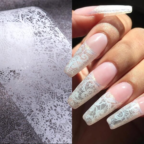20 Rolls Lace Nail Foil White and Black Nail Transfer Foil Flower Nail Art Foils Decals Holographic Foils for Nails Manicure Stickers for DIY Acrylic Nails Decoration