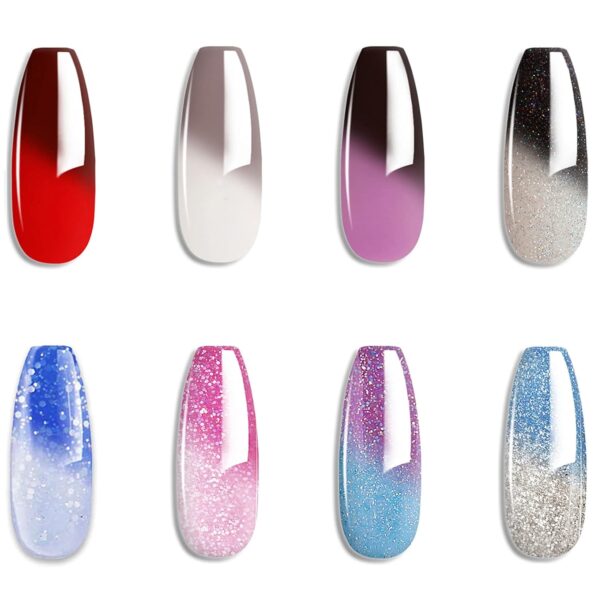 Gel Nail Polish Set -Color Changing Gel Nail Polish Set Red Grey Black Purple Blue Pink Red Lavender Blue Color Changing Gel Polish Soak Off UV LED Thermal Temperature Art