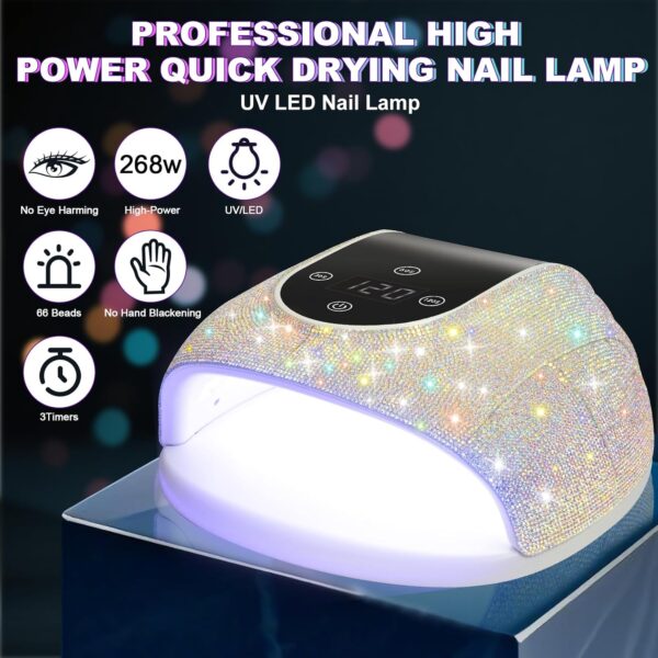 UV Nail Lamp, 268W Professional UV Light for Gel Nails with 66 LED Beads, Touch Control Display & Auto Sensor LED Nail Lamp with 3 Timer Modes for Home Salon Nail Tools (Silver Diamond)