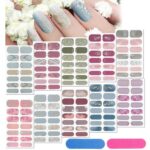 140 Pcs 10 Sheets Glitter Full Wrap Nail Stickers for Women UV Free Short Polish Strips with 2 Pcs Nail Files Gradient Stickers Self Adhesive Easy DIY Manicure Decals Strips for Holiday Decor