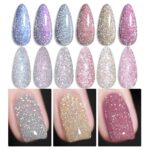 Reflective Glitter Gel Polish Gold Silver Glitter Sparkly Shiny Disco DJ LED Gel Nail Polish Nail Varnish 6PCS 7ML