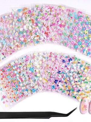 Nail Art Stickers 30 Sheets 3D Flower Nail Stickers Color Heart Nails Design Supplies DIY Decals Decoration Nails Art for Women Girls