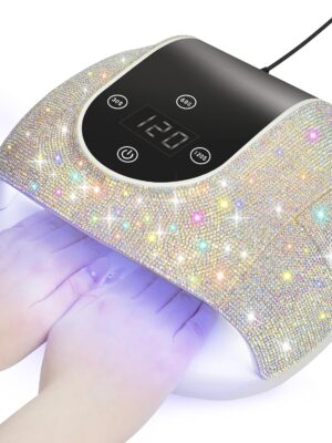 UV Nail Lamp, 268W Professional UV Light for Gel Nails with 66 LED Beads, Touch Control Display & Auto Sensor LED Nail Lamp with 3 Timer Modes for Home Salon Nail Tools (Silver Diamond)