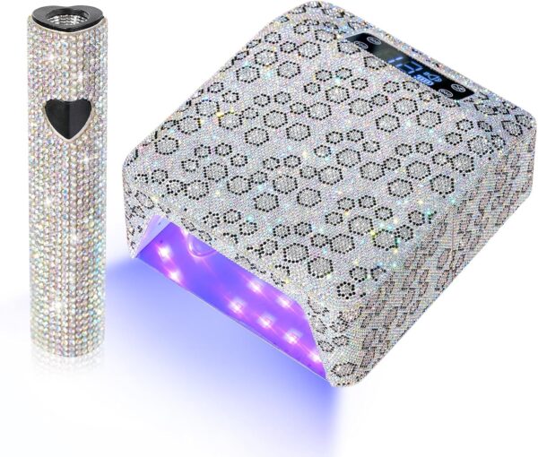 UV Light for Gel Nails, Handheld UV Nail Lamp, Portable LED Nail Lamp & Rechargeable Nail Lamp Sparkly Gel Polish Light 4 Timer Setting Professional Quick Dry Curing Lamp with Display Auto Sensor