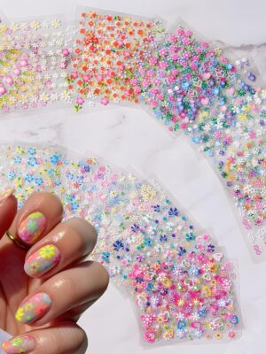 Colorful Cute Daisy, Floral, Heart, Flower Nail Art Stickers Decals, 3D Self Adhesive Supplies, Design Decoration Accessories for Women and Girls, 30 Sheets
