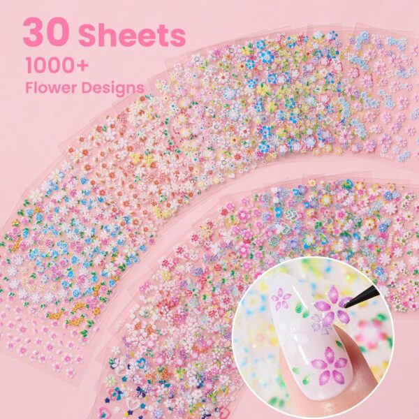 Nail Art Stickers 30 Sheets 3D Flower Nail Stickers Color Heart Nails Design Supplies DIY Decals Decoration Nails Art for Women Girls