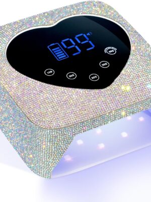 UV LED Nail Lamp 72W Rechargeable Sparkly Wireless Nail Dryer Gel Polish Light with 5 Timer Setting Professional Quick Dry Curing Lamp with Display Auto Sensor for Salon & Home